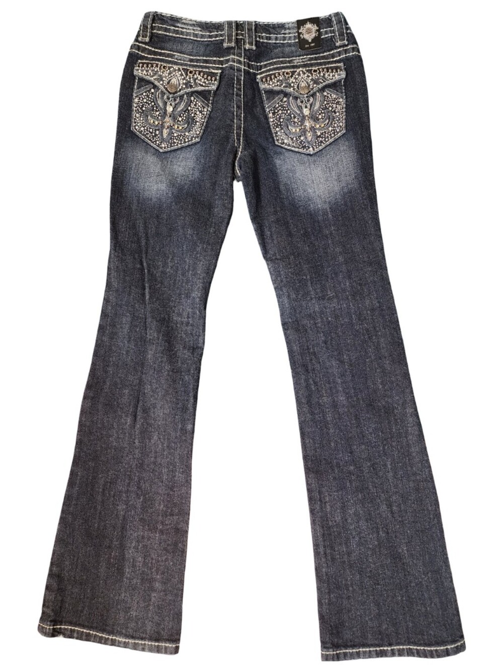 CELLO Size 5 Bling Pocket Bootcut Flare Jeans Contrast Stitch 28x31 Low Rise - Picture 2 of 8